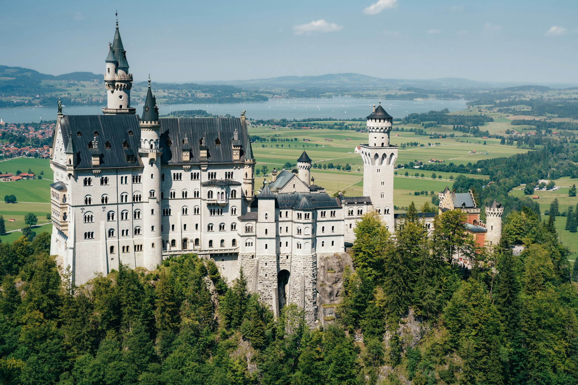 Neuschwanstein Castle overlooking Bavarian landscape